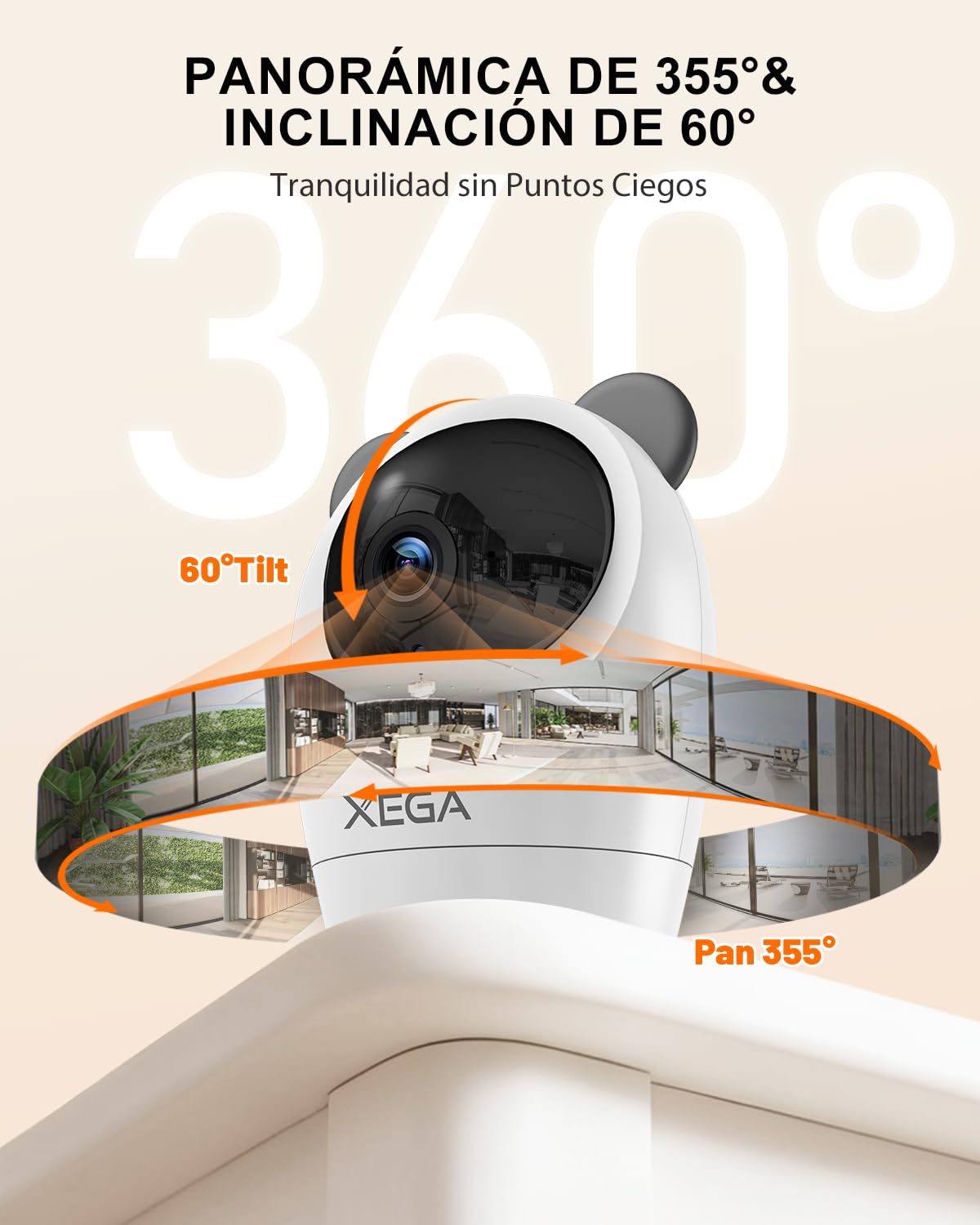 Xega 4G Cámara Vigilancia Interior con Tarjeta SIM,24/7 Grabación Continua Camara sin Wi-Fi,355°P 60° T, 2K Visión Nocturna,Detección PIR,Audio Bidireccional,TF & Cloud,Personas/Mascotas/Ancianos