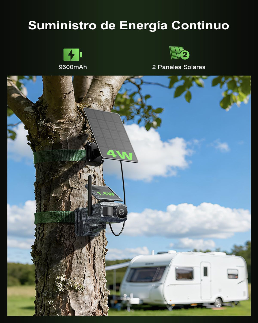 Xega Cámara Solar 4G con Tarjeta SIM 2 Paneles Solares, Fototrampeo Caza Exterior Inalámbrica, Detección de Movimiento, Visión Nocturna Sin Luz, Rotación 220°, Alertas En App (WiFi No Compatible)