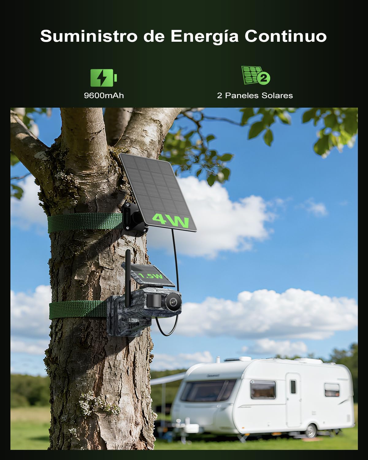 Xega Cámara Solar 4G con Tarjeta SIM 2 Paneles Solares, Fototrampeo Caza Exterior Inalámbrica, Detección de Movimiento, Visión Nocturna Sin Luz, Rotación 220°, Alertas En App (WiFi No Compatible)