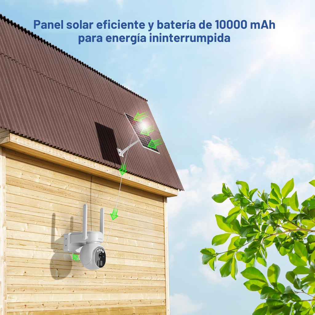 Xega 4G LTE Cámara Vigilancia Exterior con Tarjeta SIM 2K HD Cámara de Seguridad Solar Inalámbrica con Batería PTZ 355°/90° Visión Nocturna Detección De Movimiento Audio Bidireccional