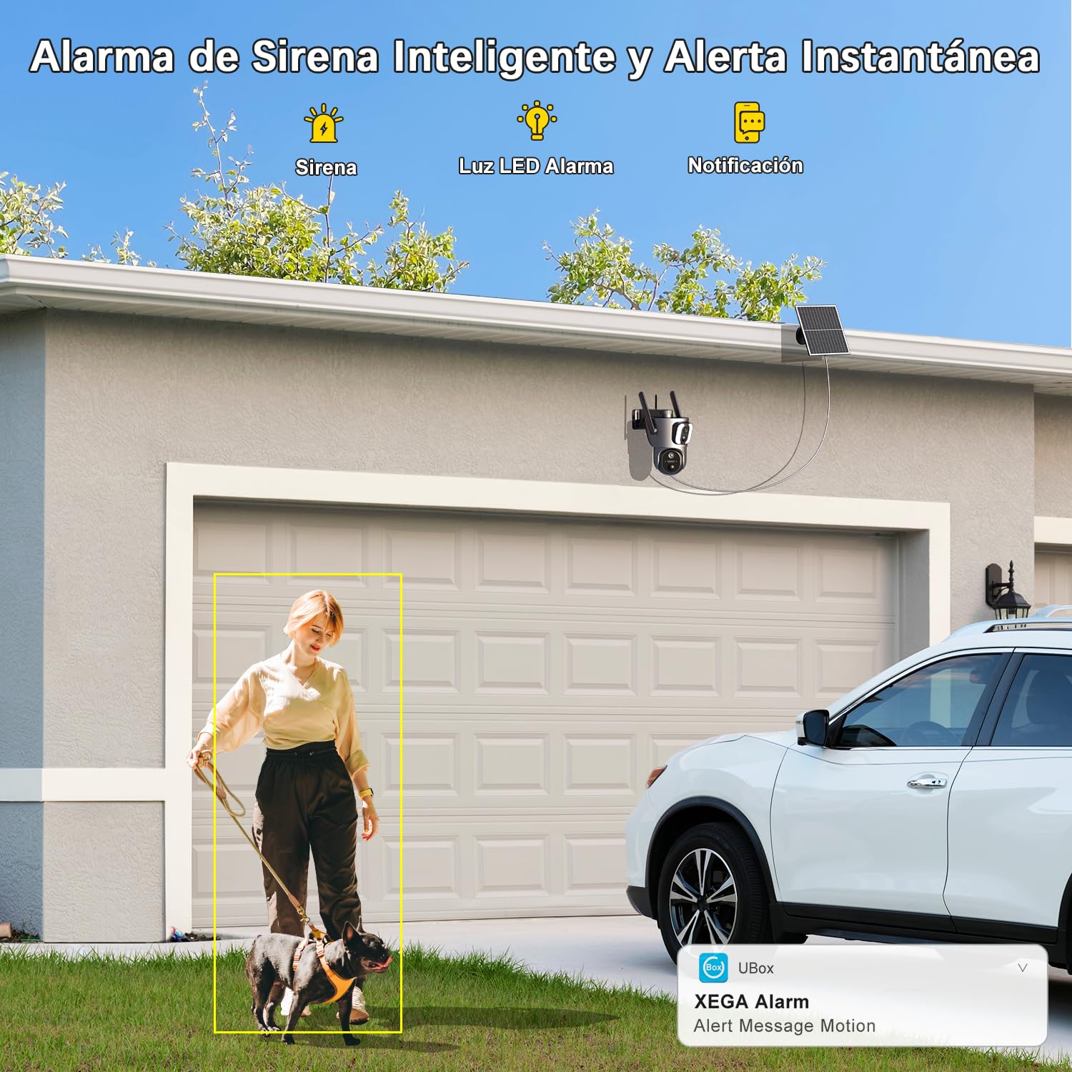 Xega 4G Camara Solar Exterior con Sim【Doble Lente】 14400mAh LTE Cámara Vigilancia Inalámbrica con Batería 2K HD IP PTZ 355°/100°, Detección Humana, Visión Nocturna, Alarma de Luz y Sonido,(Sin WiFi)