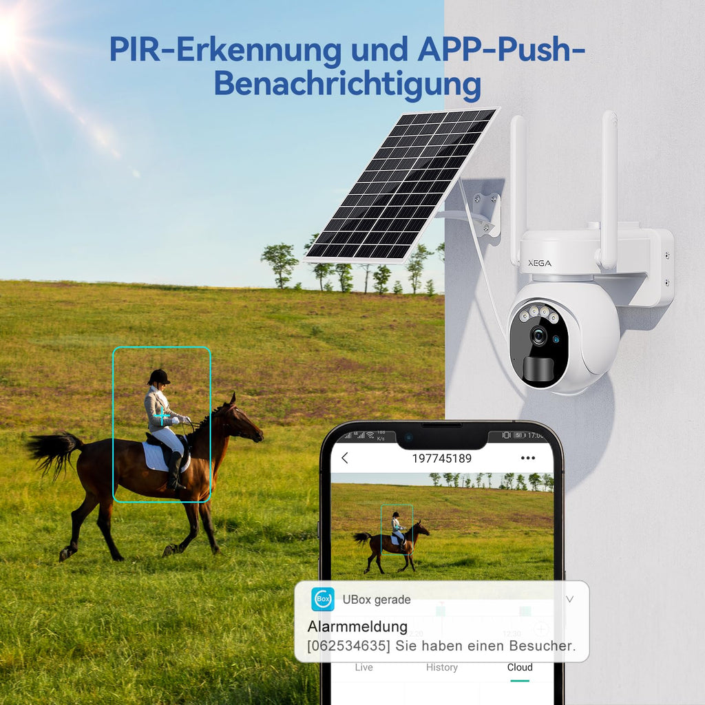 Xega 4G LTE Cámara Vigilancia Exterior con Tarjeta SIM 2K HD Cámara de Seguridad Solar Inalámbrica con Batería PTZ 355°/90° Visión Nocturna Detección De Movimiento Audio Bidireccional