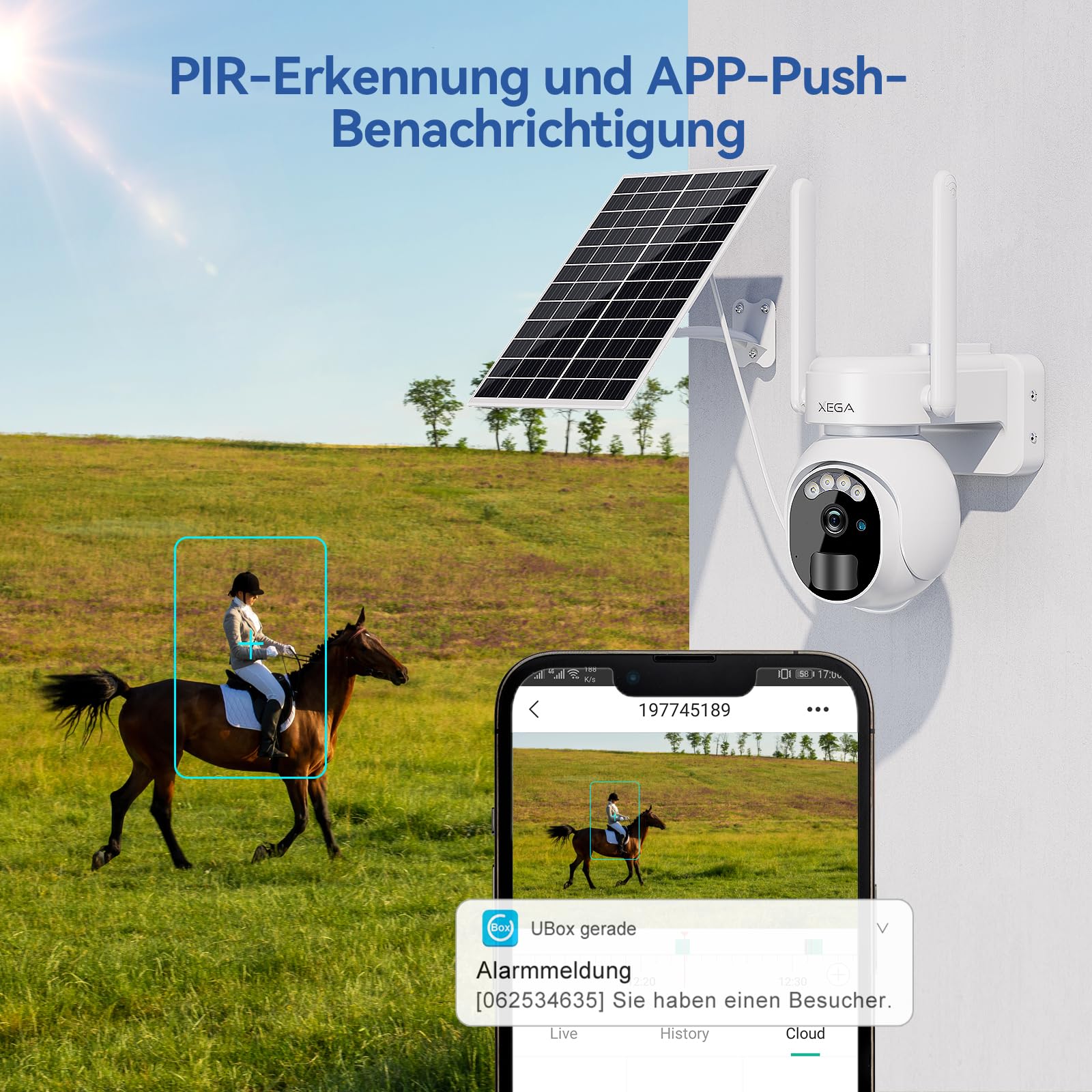 Xega 4G LTE Cámara Vigilancia Exterior con Tarjeta SIM 2K HD Cámara de Seguridad Solar Inalámbrica con Batería PTZ 355°/90° Visión Nocturna Detección De Movimiento Audio Bidireccional
