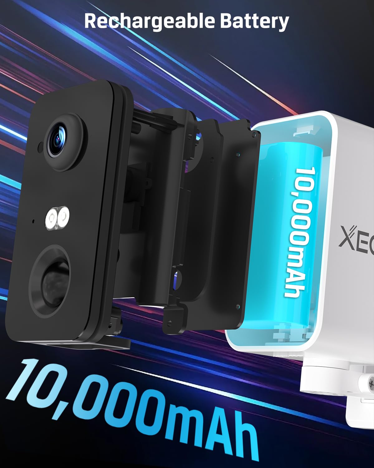 Xega Cámara de vigilancia 4G con tarjeta SIM, sin WiFi, cámara de vigilancia exterior, batería exterior de 10000 mAh, detección de movimiento PIR, visión nocturna de 3 MP, audio de 2 vías, alarma de