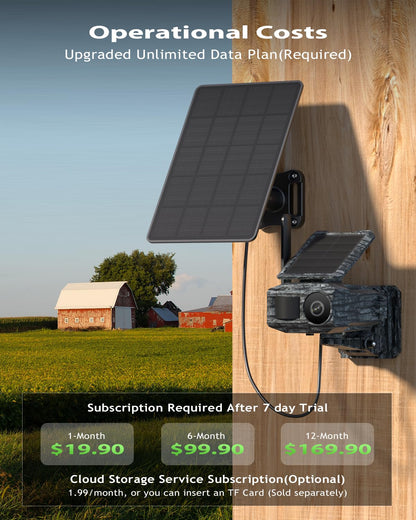 Xega 4G Cellular Trail Camera with SIM Card &amp; Dual Solar Panel No-Glow Night Vision Hunting Camera