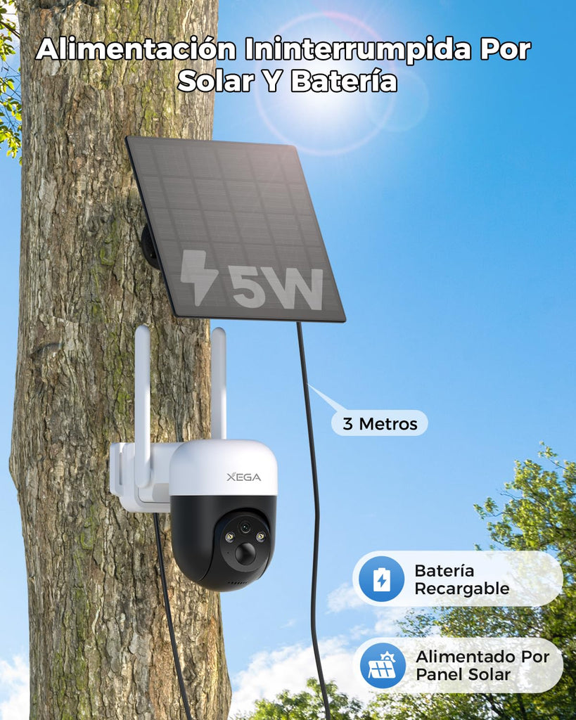 4G LTE Cámara Solar con Tarjeta SIM, 2K 3MP Exterior Inalámbrica, Camara Vigilancia PTZ con Visión Nocturna Detección Personalizada Proyector/Sirena Alertas en App y Almacenamiento TF/Nube(Sin WiFi)
