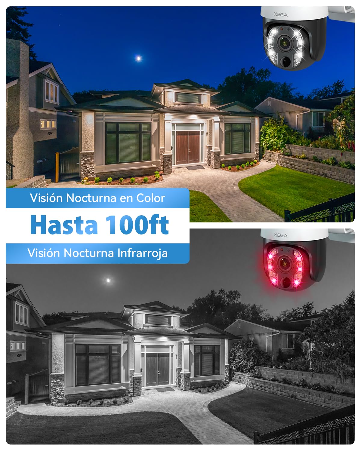 Xega 5MP【10X Óptico Zoom】4G LTE Cámara Vigilancia con Tarjeta SIM 20W Panel Solar 30,000 mAh Batería Grabación 24/7 Camara sin Wifi Exterior Detección Humana Visión Nocturna 100ft Audio Bidireccional