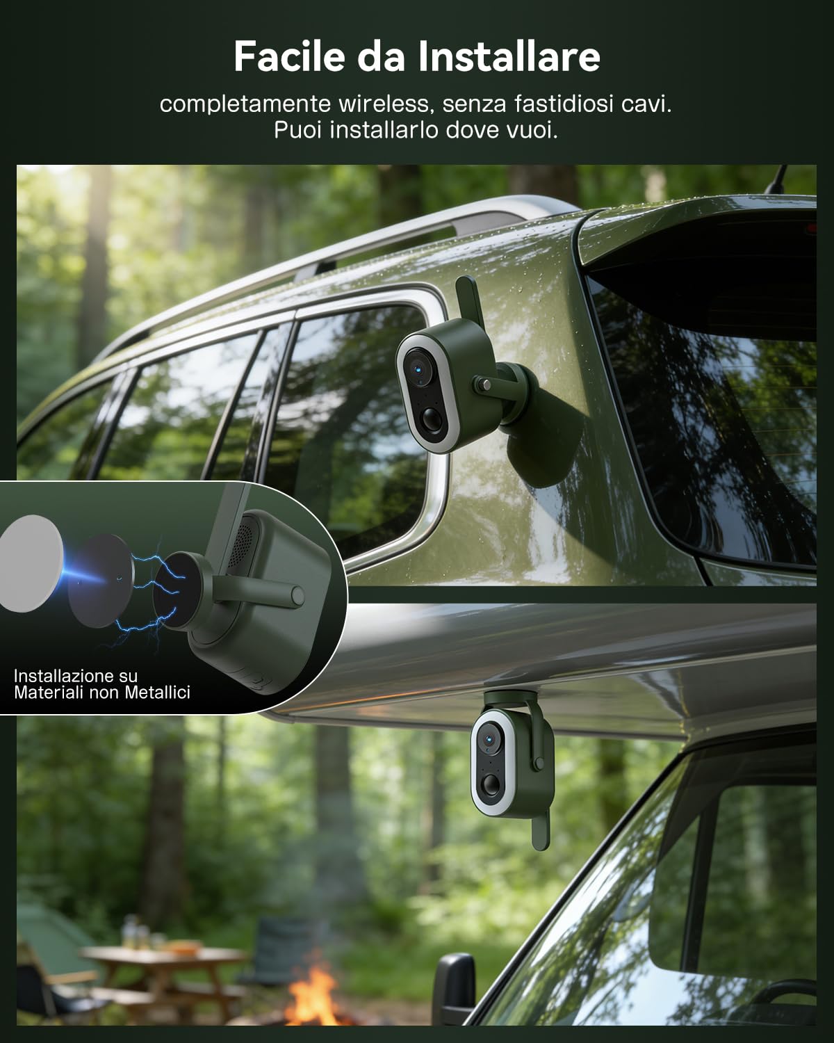 Xega 4G LTE Cámara de Seguridad Magnética con Tarjeta SIM Portátil Exterior | 2K HD Celular Cámara de Seguridad Batería 6000mAh Detección PIR Humana para Autocaravanas/Camping/Viajes/Picnic IP65
