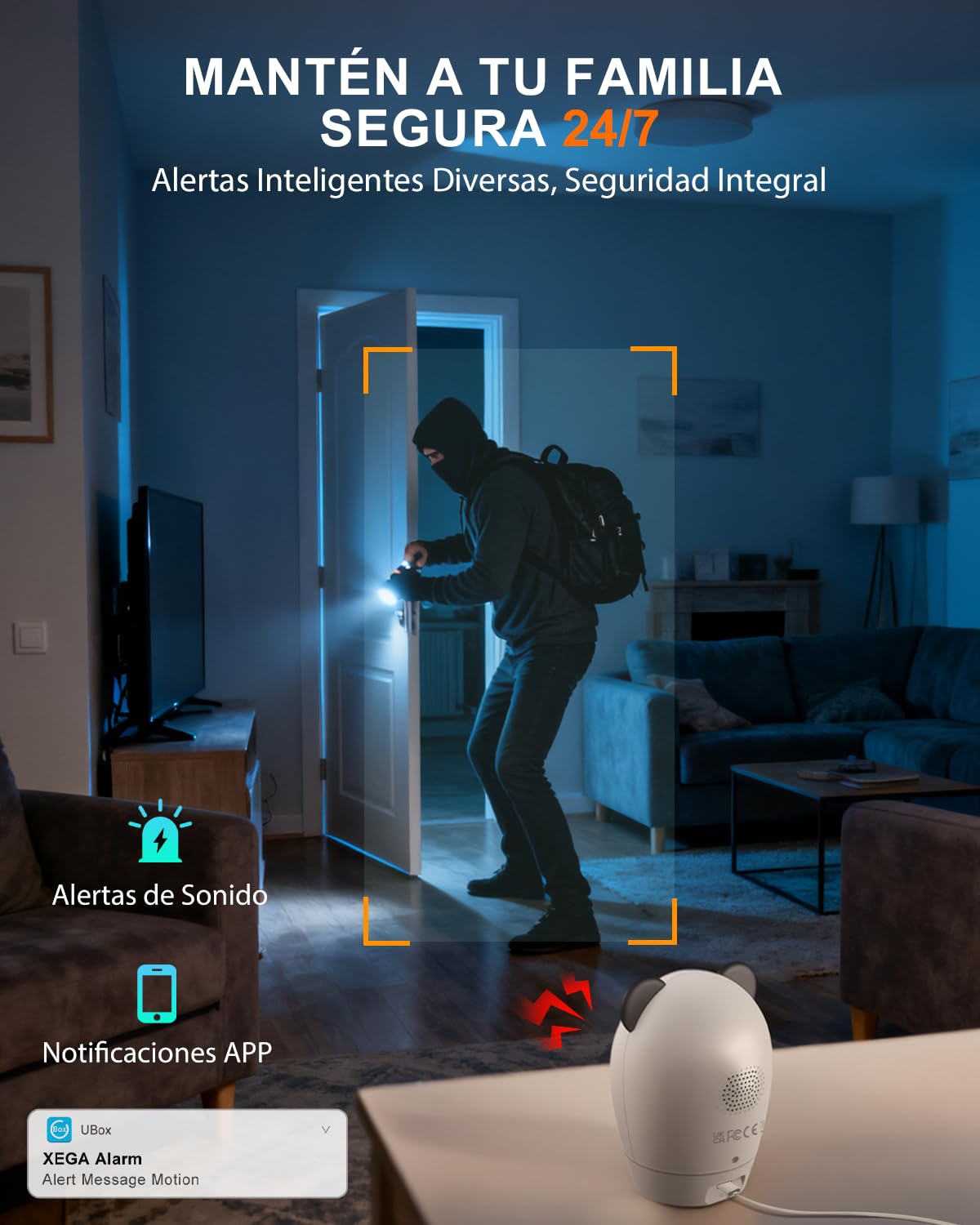 Xega 4G Cámara Vigilancia Interior con Tarjeta SIM,24/7 Grabación Continua Camara sin Wi-Fi,355°P 60° T, 2K Visión Nocturna,Detección PIR,Audio Bidireccional,TF & Cloud,Personas/Mascotas/Ancianos