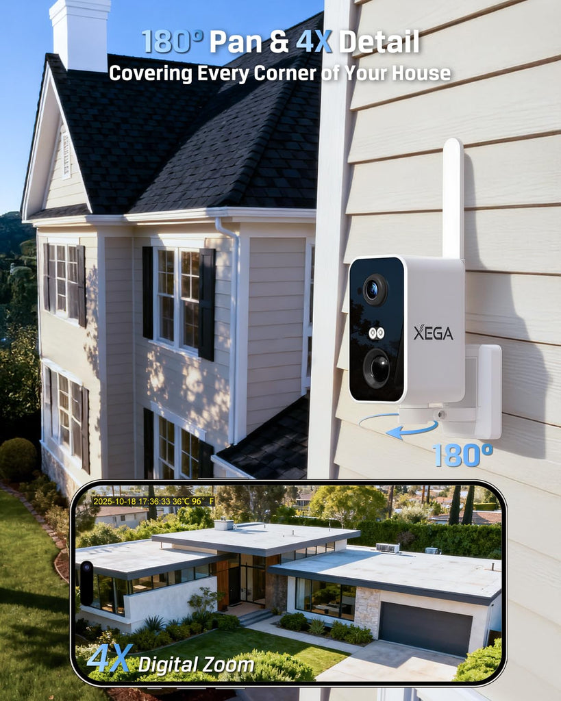 Xega Cámara de vigilancia 4G con tarjeta SIM, sin WiFi, cámara de vigilancia exterior, batería exterior de 10000 mAh, detección de movimiento PIR, visión nocturna de 3 MP, audio de 2 vías, alarma de