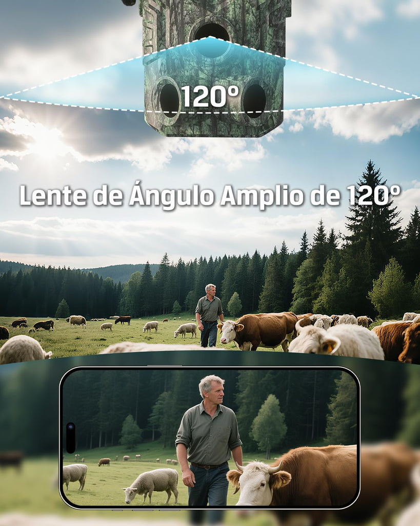 Xega 4G【Detección PIR 3】 Cámara de Caza con Tarjeta SIM y App,2K HD Solar Camara Fototrampeo sin WiFi,Nocturna Invisible 940nm,0,1s Activación,Batería de 7800 mAh,Audio Bidireccional,TF/Nube,GPS IP66