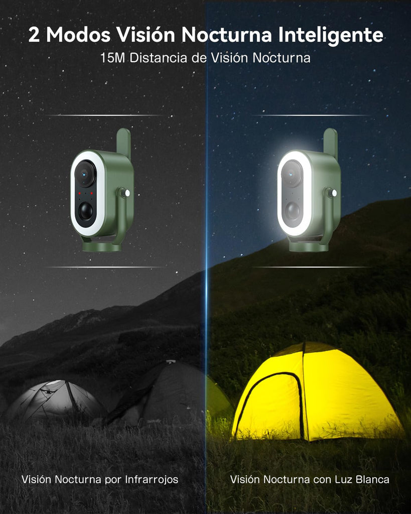 Xega 4G LTE Cámara de Seguridad Magnética con Tarjeta SIM Portátil Exterior | 2K HD Celular Cámara de Seguridad Batería 6000mAh Detección PIR Humana para Autocaravanas/Camping/Viajes/Picnic IP65