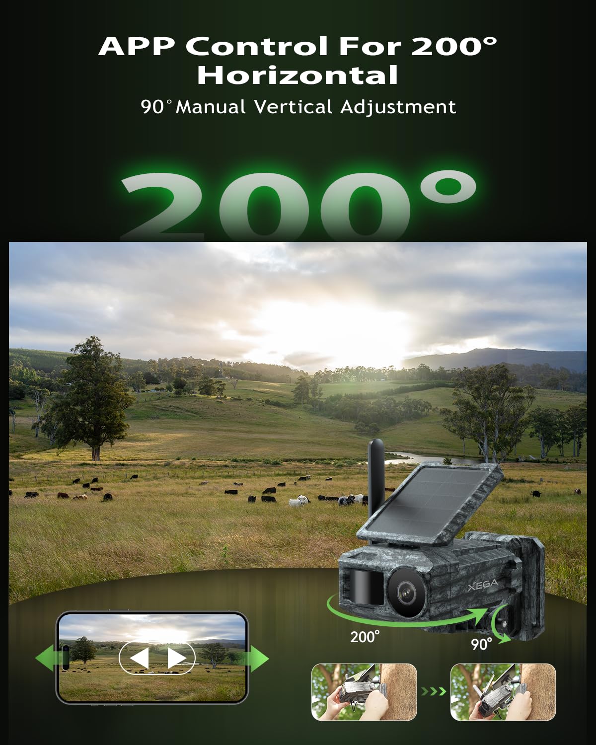 Xega 4G Cellular Trail Camera with SIM Card &amp; Dual Solar Panel No-Glow Night Vision Hunting Camera