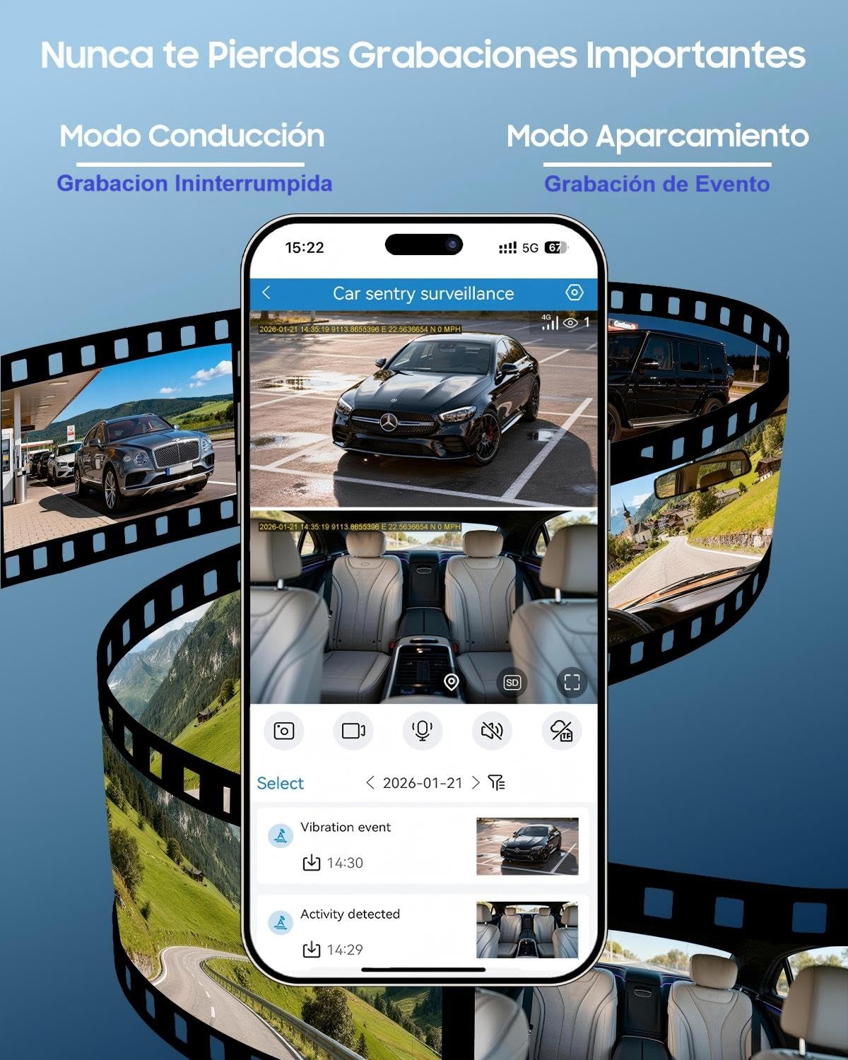 XEGA 2K 4G Dash CAM Coche con Tarjeta SIM, Camara Coche Grabadora sin WiFi, Visión en Vivo Remota, Detección Movimiento/Colisión, Monitor de Aparcamiento, Audio Bidireccional, Nocturna, GPS, OBD