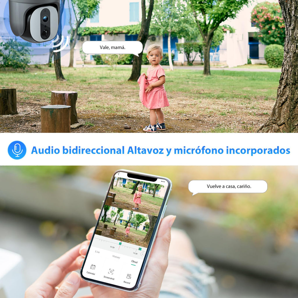 Xega 4G LTE Cámara de Seguridad Inalámbrica para Exteriores con Doble Lente Cámara de Seguridad Solar 1080P HD Vista de 360° Pantalla Dual Visión Nocturna en Color Audio Bidireccional IP66 TF/Cloud
