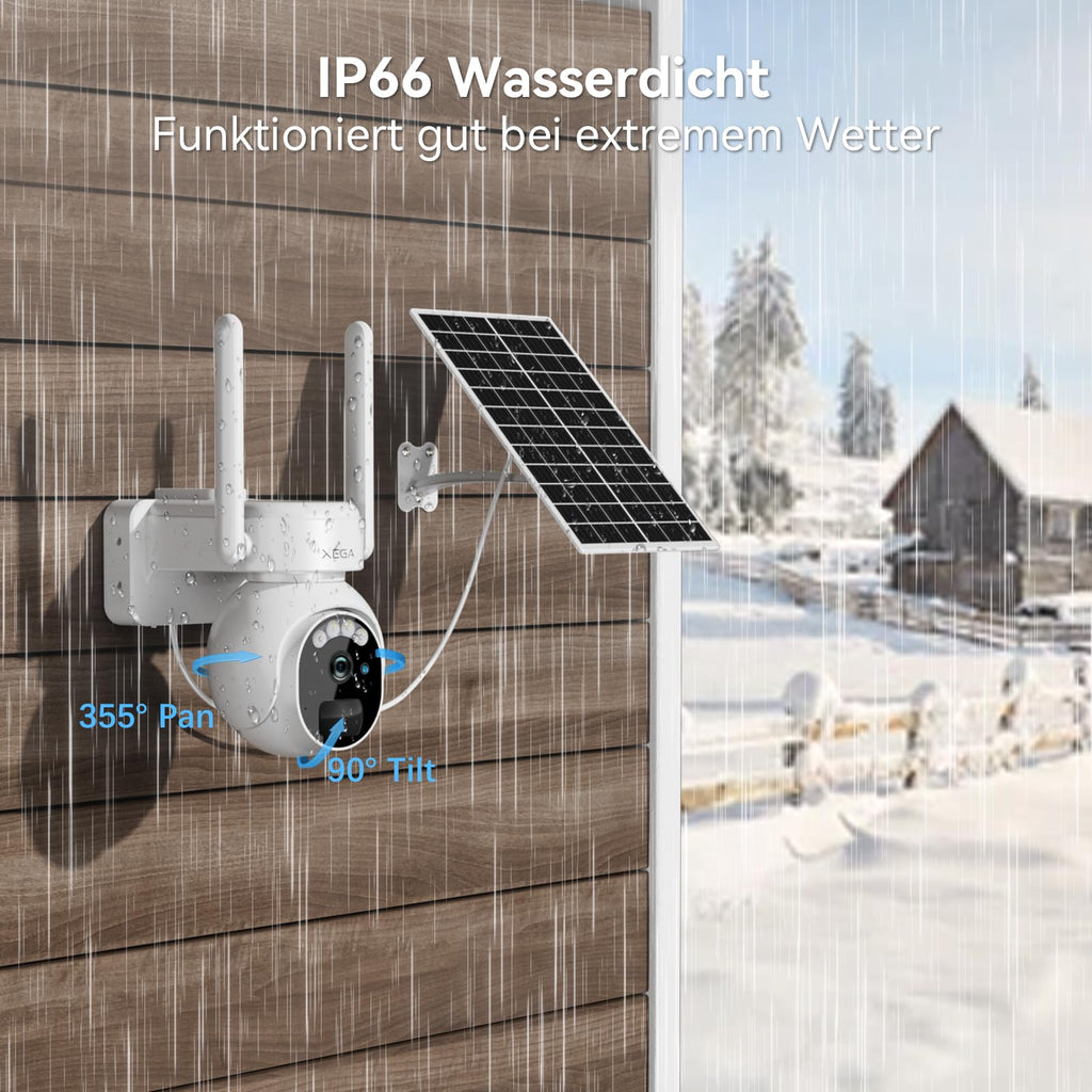 Xega 4G LTE Cámara Vigilancia Exterior con Tarjeta SIM 2K HD Cámara de Seguridad Solar Inalámbrica con Batería PTZ 355°/90° Visión Nocturna Detección De Movimiento Audio Bidireccional