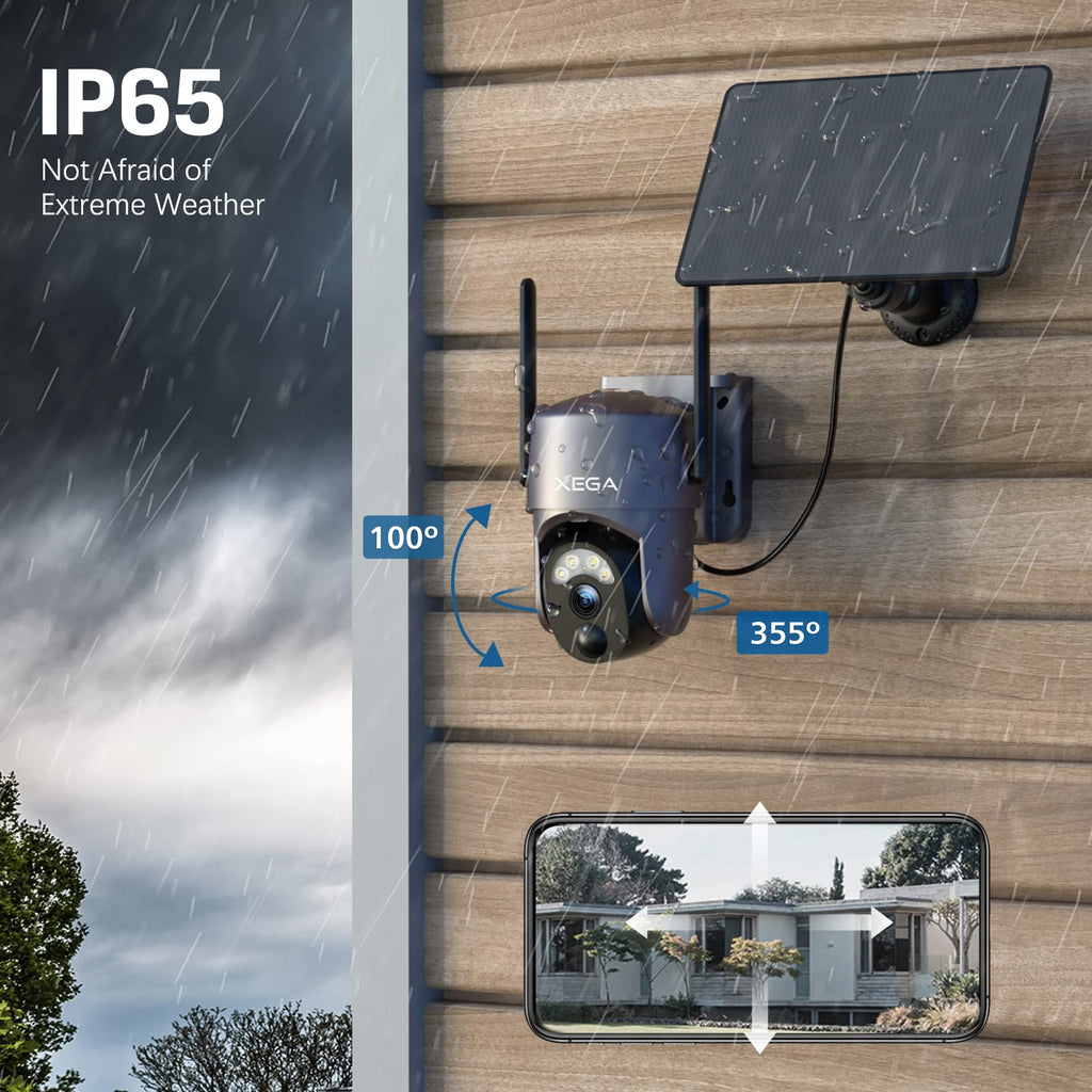 Xega Cámara de Seguridad Wi-Fi Solar Inalámbrica para Exteriores | 2K Cámara de Vigilancia para la Seguridad del Hogar, Visión Nocturna, Detección de Personas PIR/IA, Audio Bidireccional