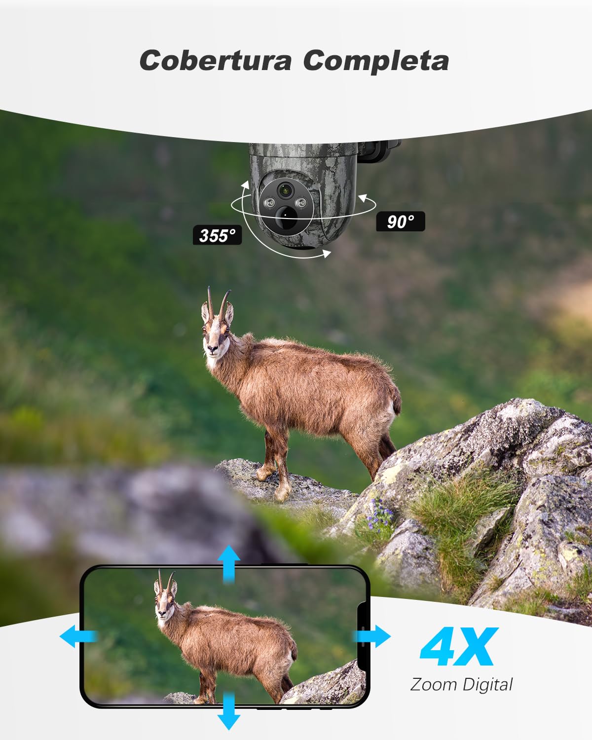 Xega 4G Camara De Caza Solar con Tarjeta SIM, 2K 3MP Exterior Fototrampeo Inalámbrica PTZ con Visión Nocturna Detección Personalizada Proyector/Sirena Alertas en App y Almacenamiento TF/Nube(Sin WiFi)