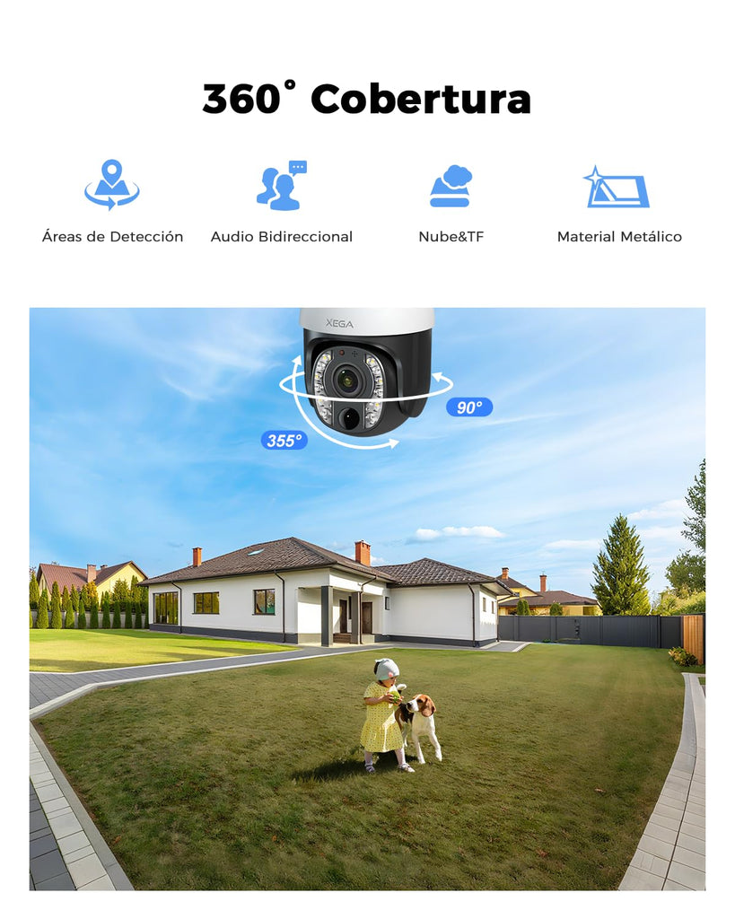 Xega 5MP【10X Óptico Zoom】4G LTE Cámara Vigilancia con Tarjeta SIM 20W Panel Solar 30,000 mAh Batería Grabación 24/7 Camara sin Wifi Exterior Detección Humana Visión Nocturna 100ft Audio Bidireccional