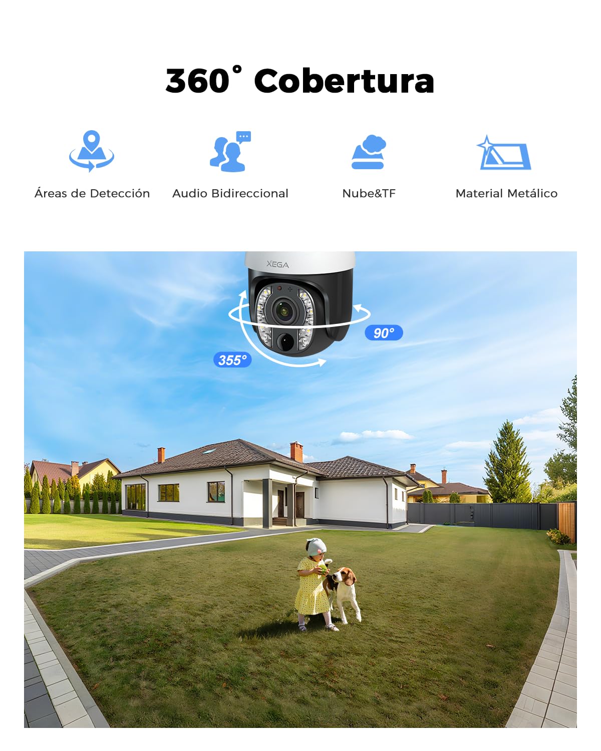 Xega 5MP【10X Óptico Zoom】4G LTE Cámara Vigilancia con Tarjeta SIM 20W Panel Solar 30,000 mAh Batería Grabación 24/7 Camara sin Wifi Exterior Detección Humana Visión Nocturna 100ft Audio Bidireccional