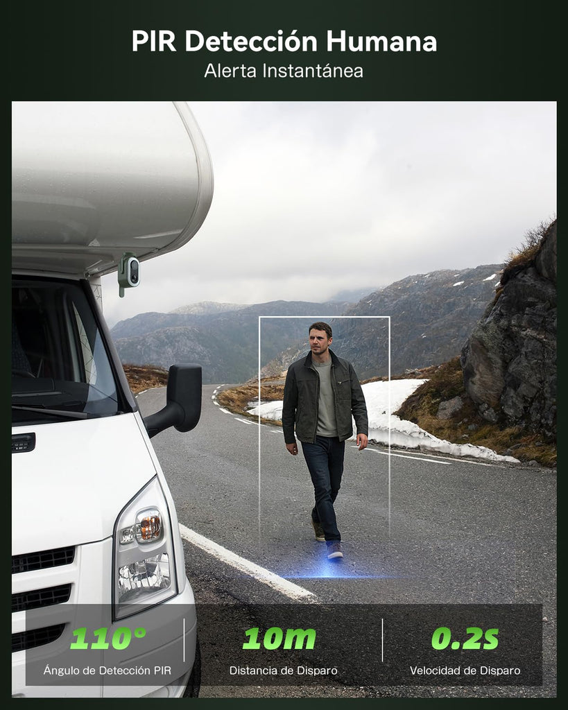 Xega 4G LTE Cámara de Seguridad Magnética con Tarjeta SIM Portátil Exterior | 2K HD Celular Cámara de Seguridad Batería 6000mAh Detección PIR Humana para Autocaravanas/Camping/Viajes/Picnic IP65