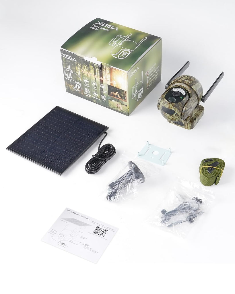 Xega 4G LTE Cámara de Caza Solar con Tarjeta SIM Fototrampeo Exterior | 2K PTZ Camara PIR Detección, Visión Nocturna en Color, Audio de 2 vías, IP65, 0.2s Activación, para en Lugares sin WiFi