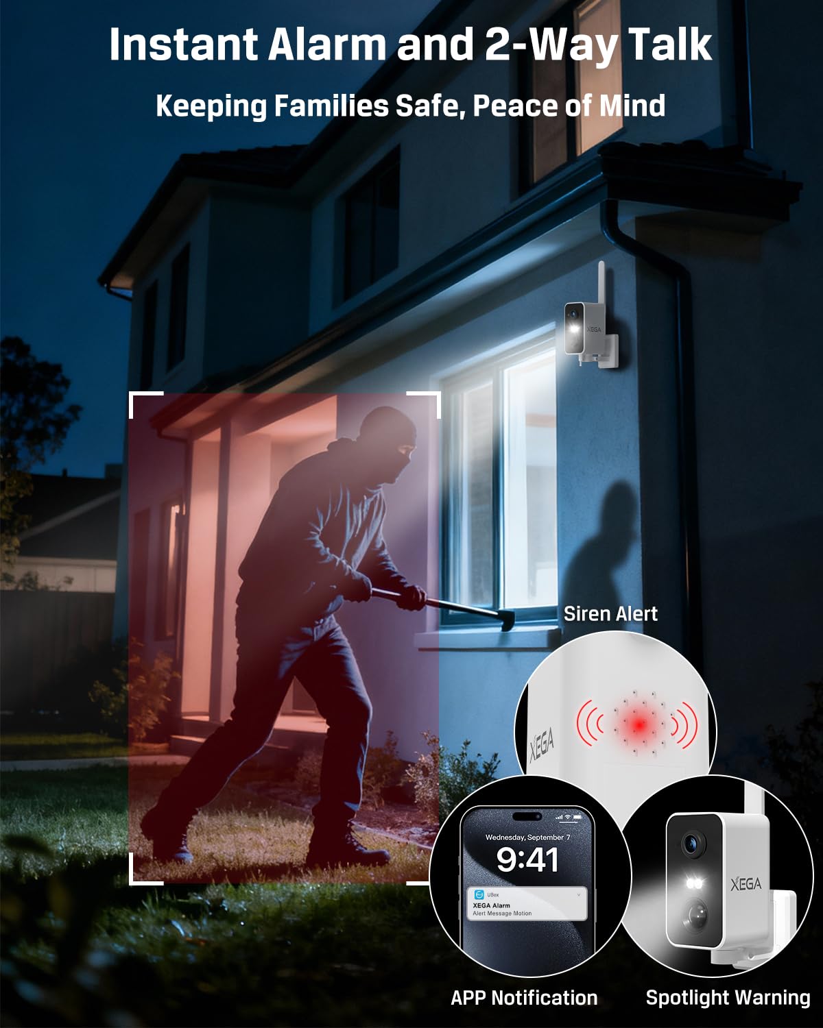 Xega Cámara de vigilancia 4G con tarjeta SIM, sin WiFi, cámara de vigilancia exterior, batería exterior de 10000 mAh, detección de movimiento PIR, visión nocturna de 3 MP, audio de 2 vías, alarma de