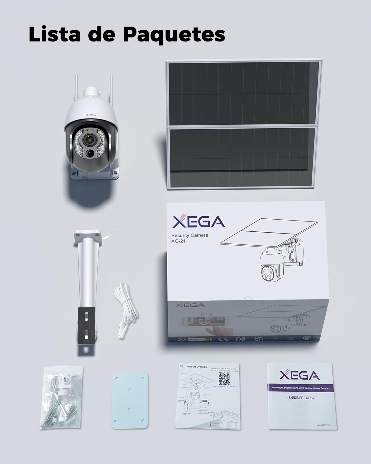 Xega 5MP【10X Óptico Zoom】4G LTE Cámara Vigilancia con Tarjeta SIM 20W Panel Solar 30,000 mAh Batería Grabación 24/7 Camara sin Wifi Exterior Detección Humana Visión Nocturna 100ft Audio Bidireccional