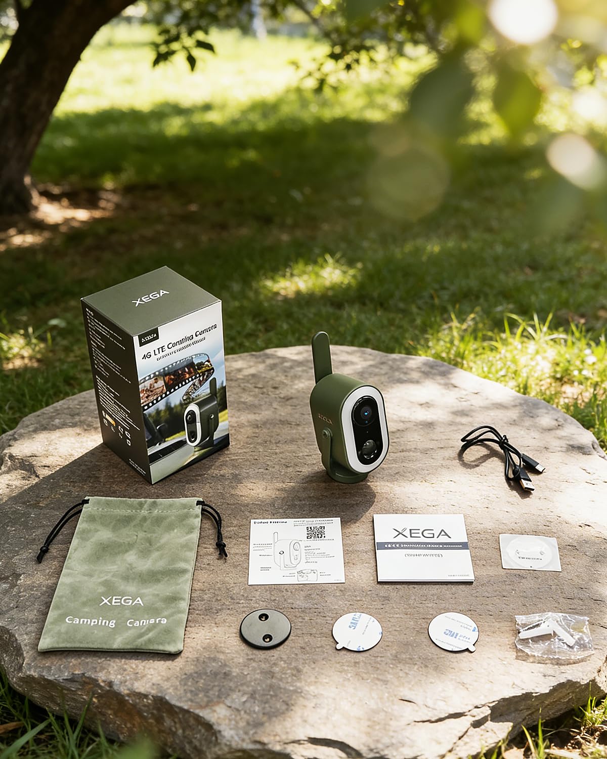 Xega 4G LTE Cámara de Seguridad Magnética con Tarjeta SIM Portátil Exterior | 2K HD Celular Cámara de Seguridad Batería 6000mAh Detección PIR Humana para Autocaravanas/Camping/Viajes/Picnic IP65