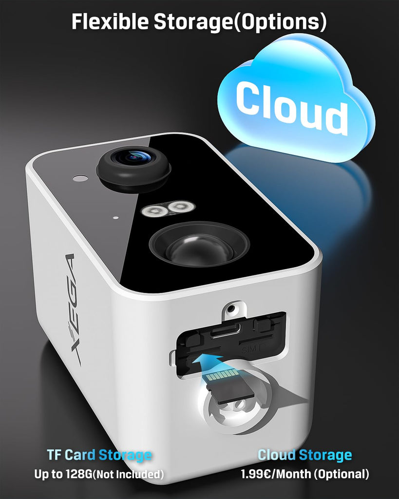 Xega Cámara de vigilancia 4G con tarjeta SIM, sin WiFi, cámara de vigilancia exterior, batería exterior de 10000 mAh, detección de movimiento PIR, visión nocturna de 3 MP, audio de 2 vías, alarma de