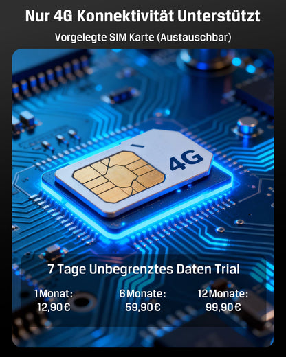 Xega 4G Überwachungskamera mit SIM Karte, akku 10000mAh,PIR Bewegungserkennung,3MP Farbe Nachtsicht,2-Wege Audio,Sirene Alarm,180°Schwenkbereich.