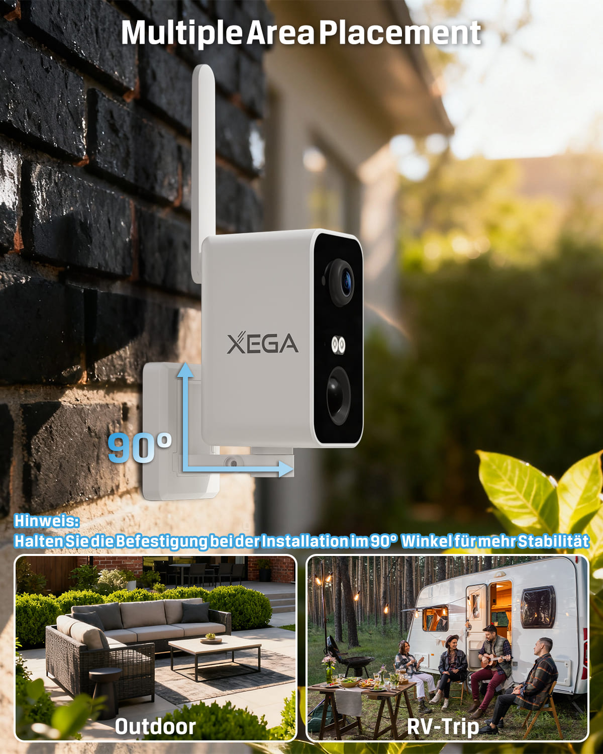 Xega 4G Überwachungskamera mit SIM Karte, akku 10000mAh,PIR Bewegungserkennung,3MP Farbe Nachtsicht,2-Wege Audio,Sirene Alarm,180°Schwenkbereich.
