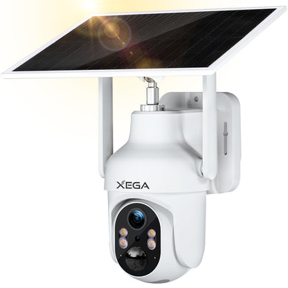 Xega 4G Überwachungskamera Aussen-2K/3MP HD mit Solarpanel und Infrarot Nachtsicht.