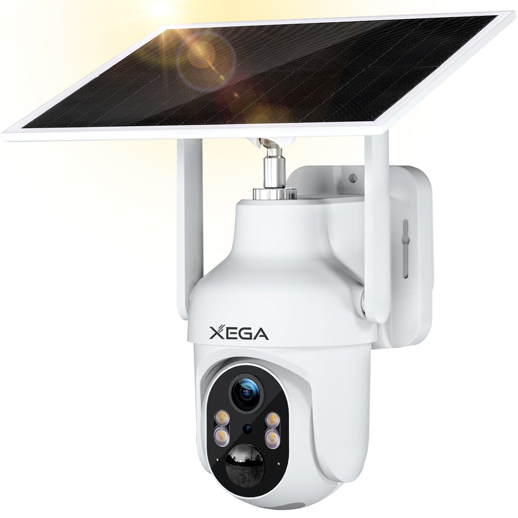 Xega 4G Überwachungskamera Aussen-2K/3MP HD mit Solarpanel und Infrarot Nachtsicht.