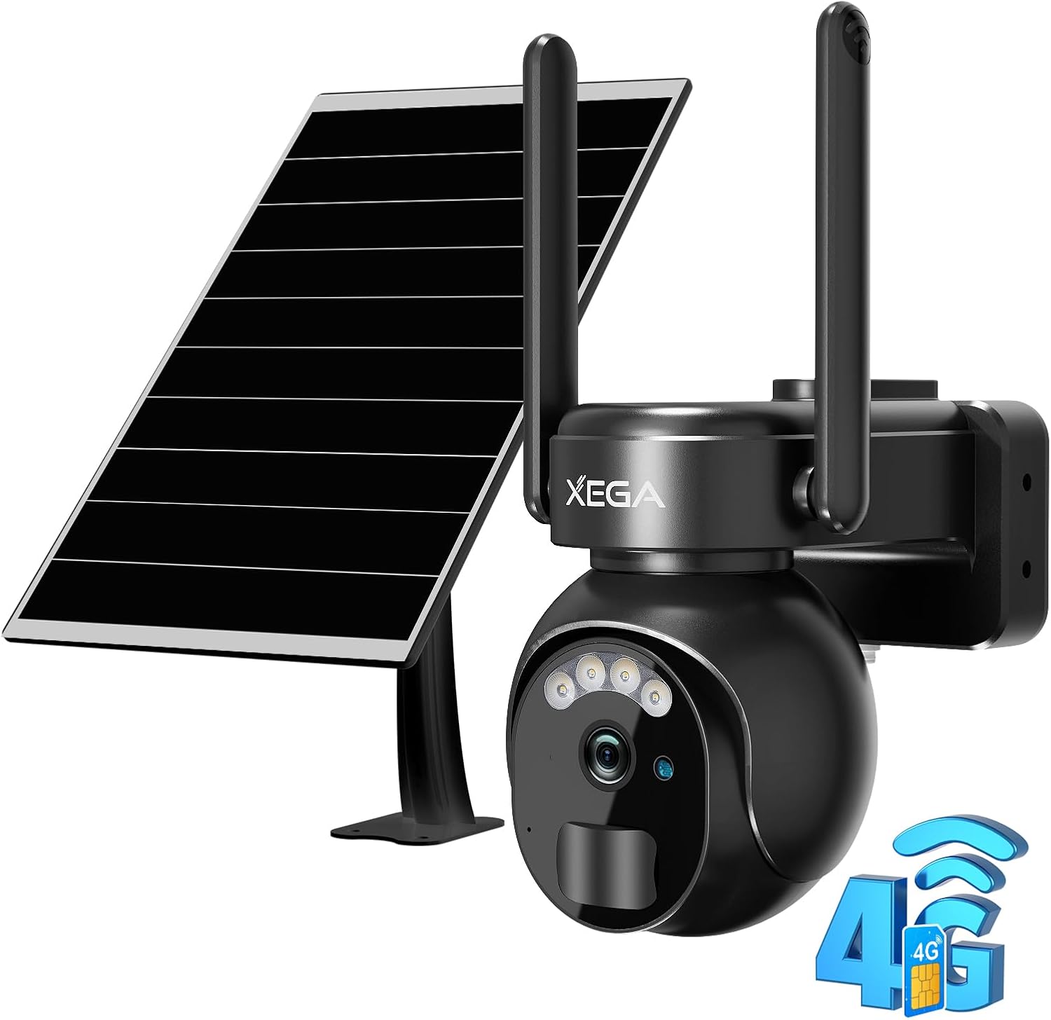 Xega 4G LTE Cámara Vigilancia Exterior con Tarjeta SIM 2K HD Cámara de Seguridad Solar Inalámbrica con Batería PTZ 355°/90° Visión Nocturna Detección De Movimiento Audio Bidireccional