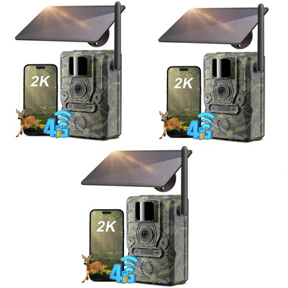 Xega 4G LTE solar trail camera with 2K HD display, 7800mAh battery, and no-glow night vision.