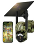 Xega 4G LTE solar wildlife camera with 360° view and 2K color night vision, shown next to a smartphone displaying a deer.