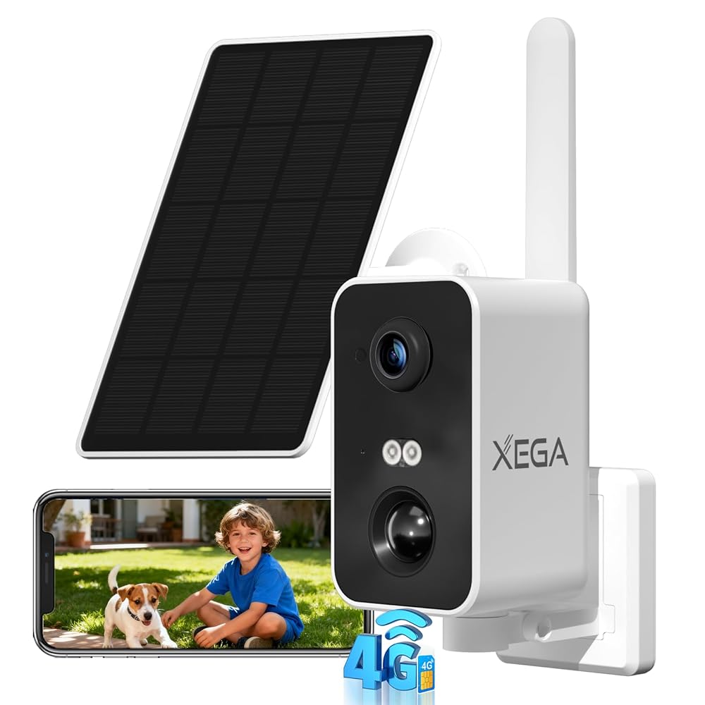 Xega Cámara de vigilancia 4G con tarjeta SIM, sin WiFi, cámara de vigilancia exterior, batería exterior de 10000 mAh, detección de movimiento PIR, visión nocturna de 3 MP, audio de 2 vías, alarma de
