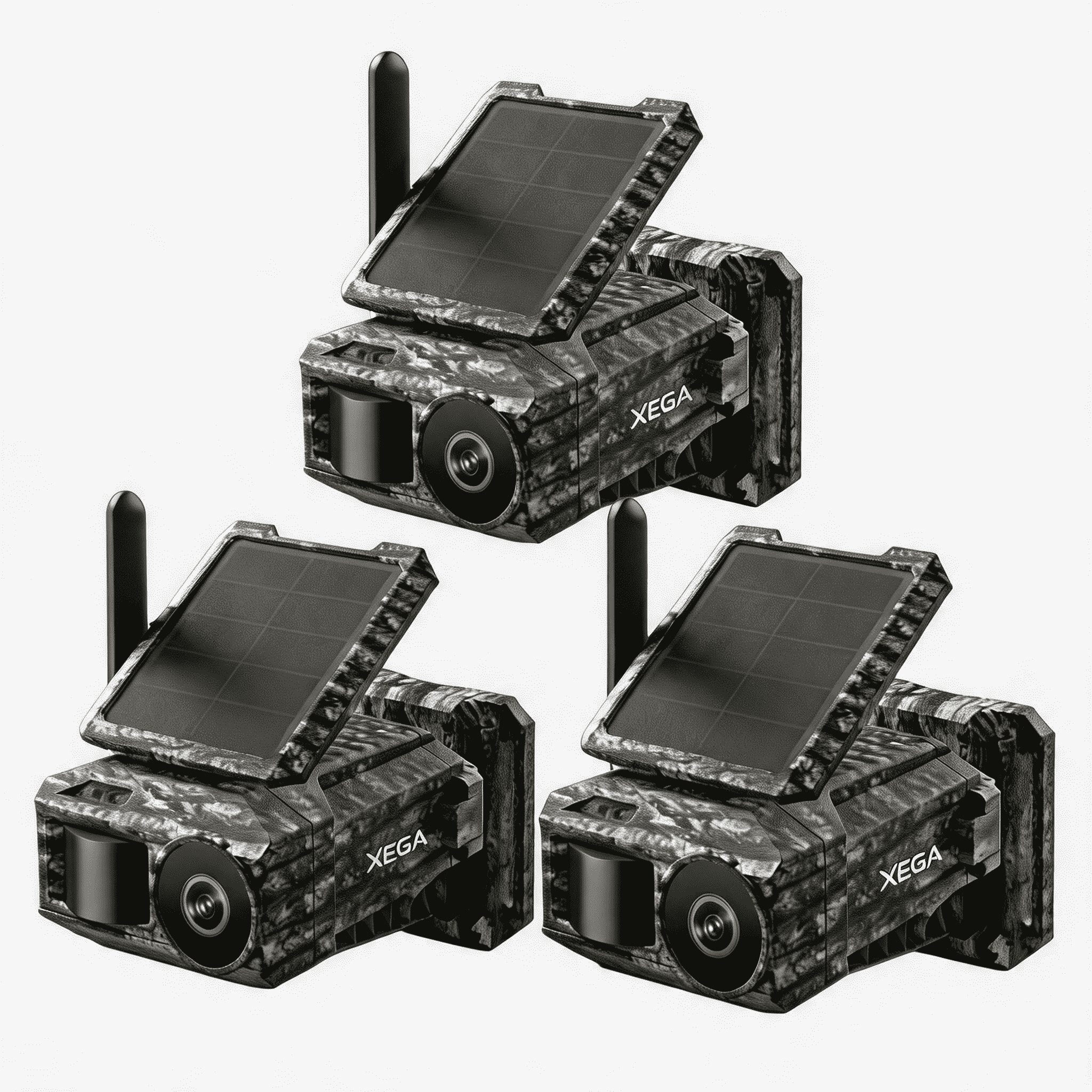 Xega Cámara Solar 4G con Tarjeta SIM 2 Paneles Solares, Fototrampeo Caza Exterior Inalámbrica, Detección de Movimiento, Visión Nocturna Sin Luz, Rotación 220°, Alertas En App (WiFi No Compatible)