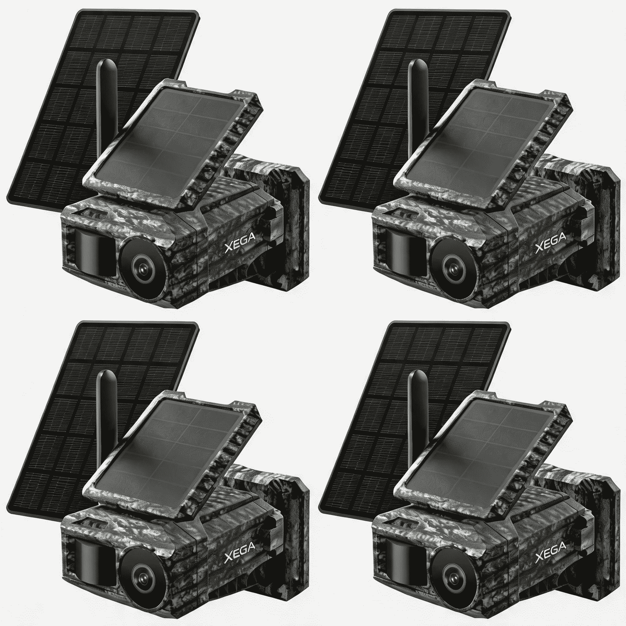 Xega Cámara Solar 4G con Tarjeta SIM 2 Paneles Solares, Fototrampeo Caza Exterior Inalámbrica, Detección de Movimiento, Visión Nocturna Sin Luz, Rotación 220°, Alertas En App (WiFi No Compatible)