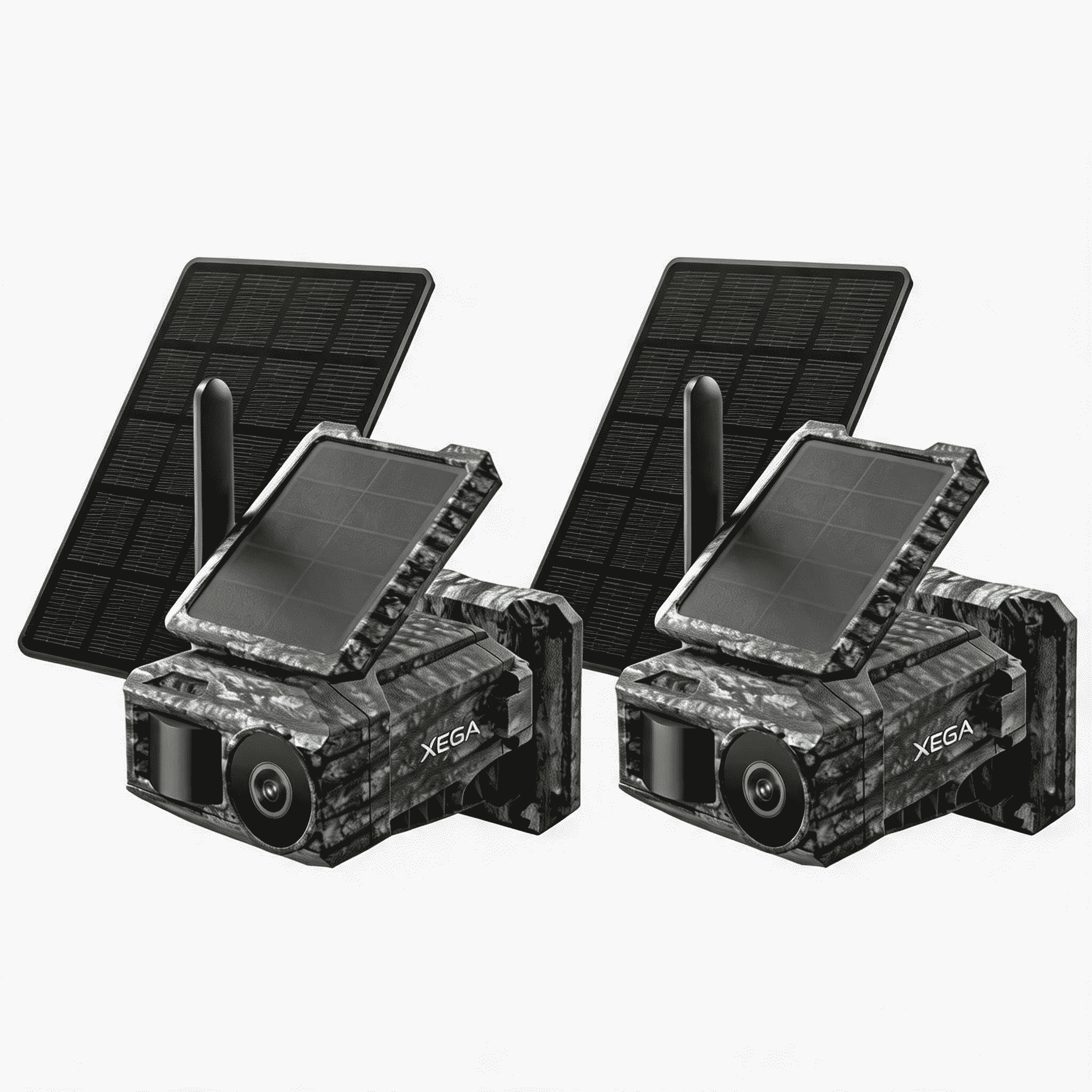 Xega Cámara Solar 4G con Tarjeta SIM 2 Paneles Solares, Fototrampeo Caza Exterior Inalámbrica, Detección de Movimiento, Visión Nocturna Sin Luz, Rotación 220°, Alertas En App (WiFi No Compatible)