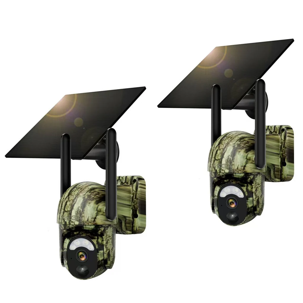 Xega 4G LTE solar trail camera, camouflage, 360° view, 2K color night vision, no Wi-Fi needed.