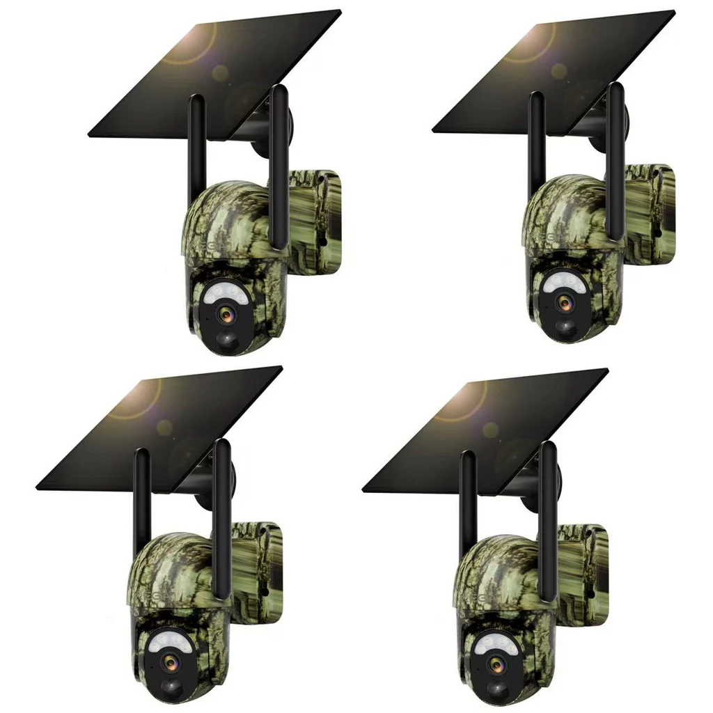 Xega 4G LTE solar trail camera pack with camouflage casing, black solar panels, and antennas.